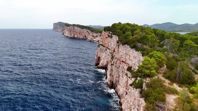 Aerial drone view of Telascica National Park and the Adriatic Sea in Croatia.
