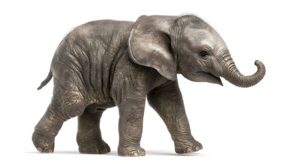 Baby elephant walking isolated on white background cute african animal wildlife conservation zoo safari park