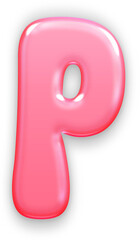 Alphabet Letter P pink jelly cartoon style glossy 3D rounded font playful slime effect cute kids design sweet candy bubble letter for birthday party poster sticker toy game decoration