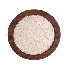 Organic coconut flour isolated on background, healthy gluten-free baking ingredient, natural tropical flour.	
