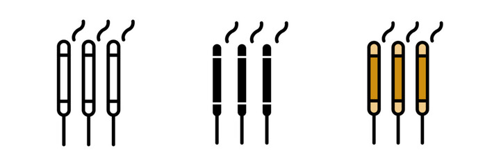 Burning incense stick icon For Chinese New Year presentation. Vector Illustration stroke, filled and colored concept for web design.
