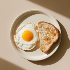 Delicious Breakfast Plate with Fried Egg and Toast on Neutral Background