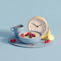 Stylish Breakfast Arrangement with Bowl, Drink, and Fresh Fruits