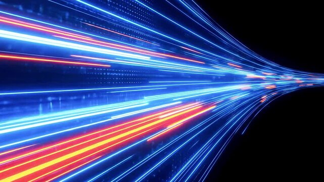 Abstract light trails creating a dynamic sense of speed and motion against a dark background