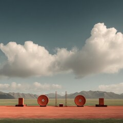 Tranquil Sports Field with Minimalist Equipment and Vast Sky