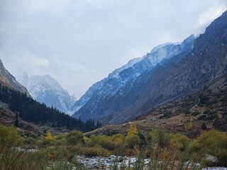 mountains in the alps In ala Archa National Park Kyrgyzstan 
