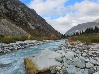 river in the mountains In ala Archa National Park Kyrgyzstan 