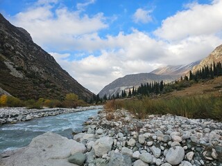 lake in the mountains In ala Archa National Park Kyrgyzstan 