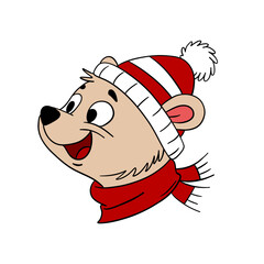 Cute Christmas bear in festive style with holiday decorations. Cheerful and cozy New Year character