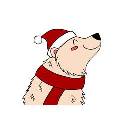 Cute Christmas bear in festive style with holiday decorations. Cheerful and cozy New Year character