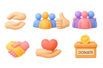 3d donation and community icons with soft blurred background and vibrant colors