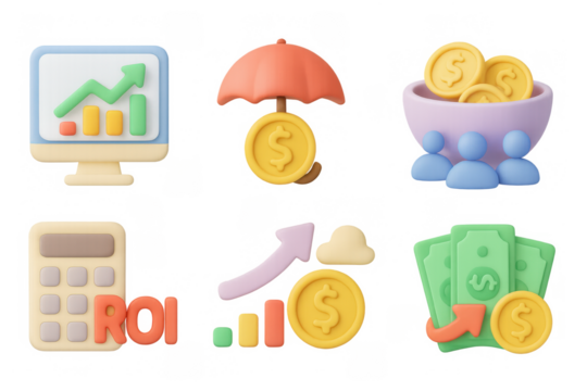 Colorful financial success icons with 3d gradient design for business concepts