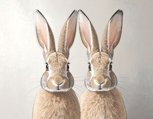Fototapeta premium Two rabbits facing forward