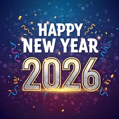 Happy New Year 2026 Celebration Background with Confetti and Glitter