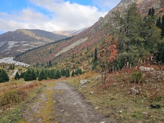autumn in the mountains In ala Archa National Park Kyrgyzstan 