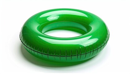 Shiny, vibrant green inflatable ring, isolated on white background; appears smooth and buoyant