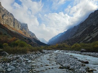high mountain landscape and lake In ala Archa National Park Kyrgyzstan 