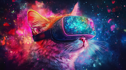 Enchanting Watercolor of Persian Cat in Neon Virtual Reality World