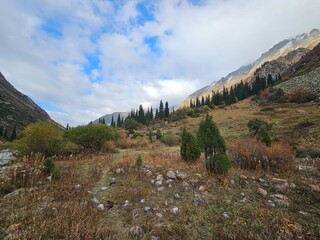mountain landscape in autumn In ala Archa National Park Kyrgyzstan 