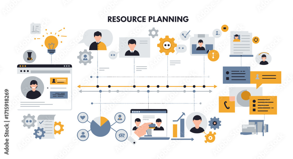 Poster resource planning in business management vector illustration for digital strategy and workflow optim