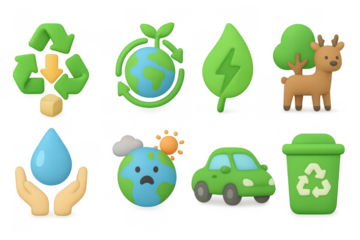 Eco-friendly 3d icons: environment, recycling, and nature in vibrant green style
