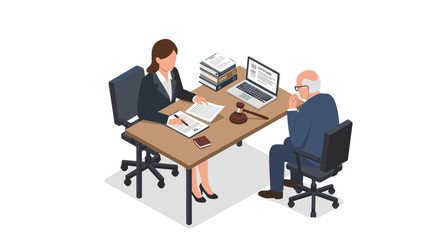 Legal consultation vector illustration - professional business meeting in isometric style