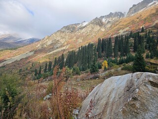 autumn in the mountains In ala Archa National Park Kyrgyzstan 