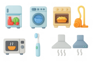3d minimalist appliance icons for modern kitchen and home decor