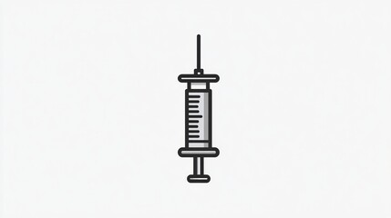 Cartoon syringe, side view, with injection needle and measuring marks on its cylinder