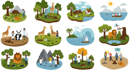 Wildlife conservation and exploration vector illustration series for educational design
