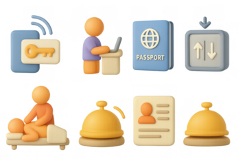 3d room service and check-in icons for modern hospitality apps