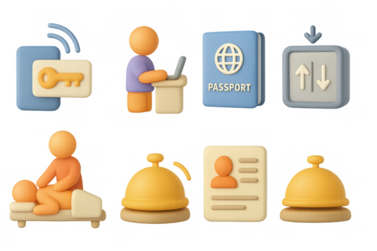 3d room service and check-in icons for modern hospitality apps