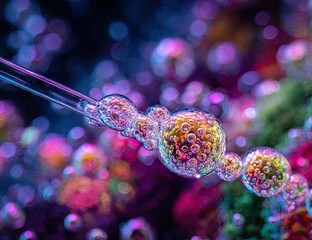 Colorful Bubbles and Pipette in a Scientific Setting.
