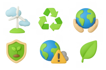 Eco-friendly icons set featuring renewable energy and sustainability symbols