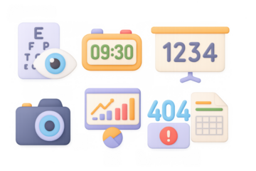 Playful gradient icons: eye test, alarm, graphs, and more in modern style