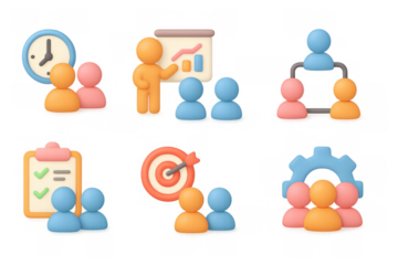 Teamwork and business management concept with 3d gradient icons