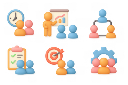 Teamwork and business management concept with 3d gradient icons