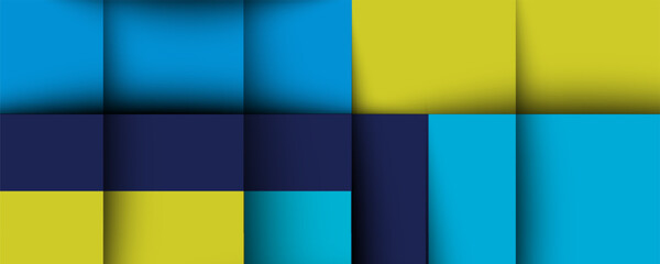 Vibrant colorfulness of blue and yellow geometric pattern with squares, triangles, and rectangles on aqua background. vector illustration eps10