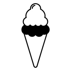 Ice cream cone icon, black outline (Black Vector / Illustration Style)