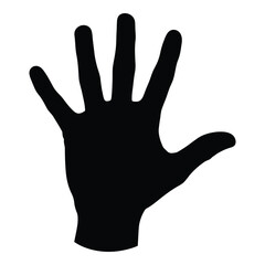 Silhouette of a human hand spread open showing five fingers and palm shape silhouette