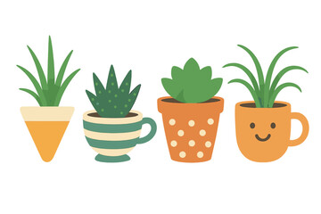 Obraz premium Cheerful houseplants vector illustration: colorful cacti and succulents design for home decor