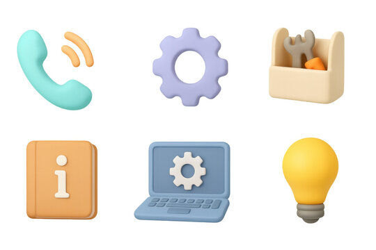 3d colorful icons set: communication, settings, tools, information, id