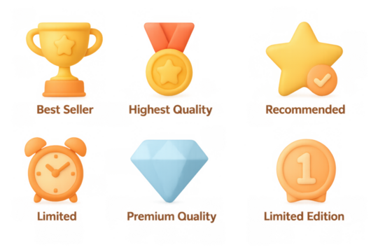 3d awards and badges set: trophies, medals, and diamonds for premium q