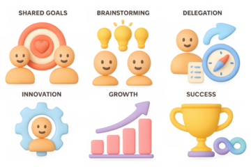 Teamwork and business concepts in 3d design with smiley characters and