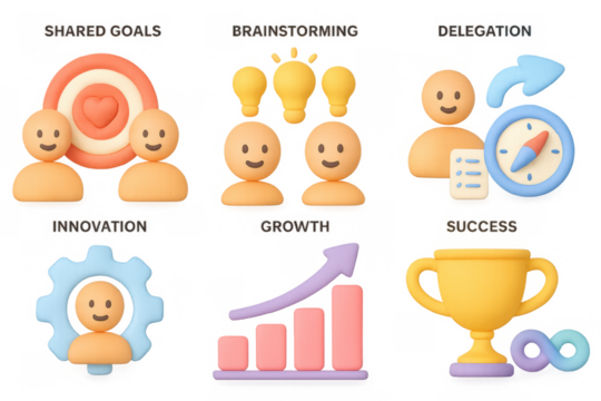 Teamwork and business concepts in 3d design with smiley characters and