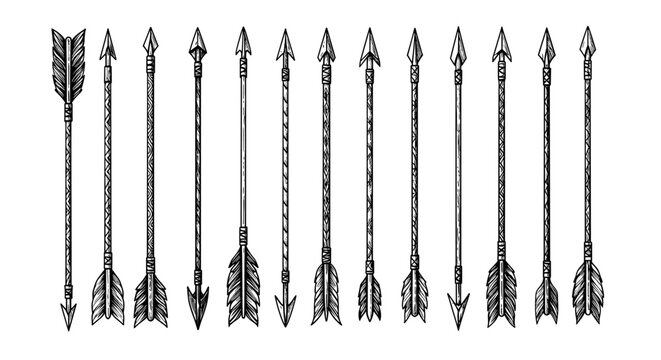 Hand drawn rustic arrow set featuring various tribal designs
