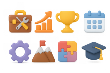 3d business and education icons set with growth and achievement symbol
