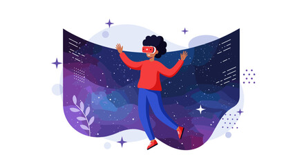 Immersive virtual reality experience in a cosmic adventure setting