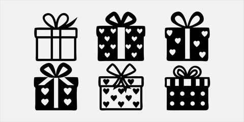 Set of Gift box line icon set. Present pack with editable stroke. Simple outline vector illustration for birthday, christmas, or anniversary celebration. Surprise package symbols. silhouette