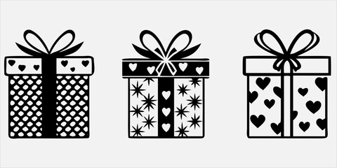 Set of Gift box line icon set. Present pack with editable stroke. Simple outline vector illustration for birthday, christmas, or anniversary celebration. Surprise package symbols. silhouette